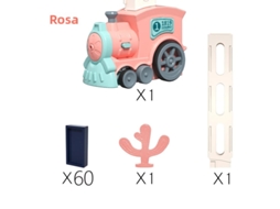 Jogo de Trem Elétrico Infantil com Efeitos Sonoros e Luminosos Automáticos, Dominós e Blocos de Construção. MDUG (conjunto Rosa de 60 Peças)