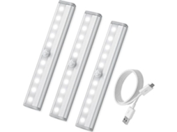 Lâmpada com Sensor de Movimento, 10 Leds, Recarregável Via Usb, 200 Lúmens, 500 Mah, Uso Interno, Pacote com 3 Unidades BRILVIBERA