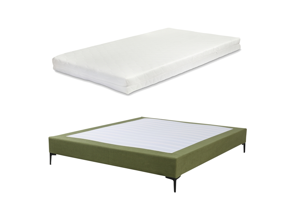 Cama com Colchão de Casal Lilla [EN.CASA] Veludo Verde (180x200cm)