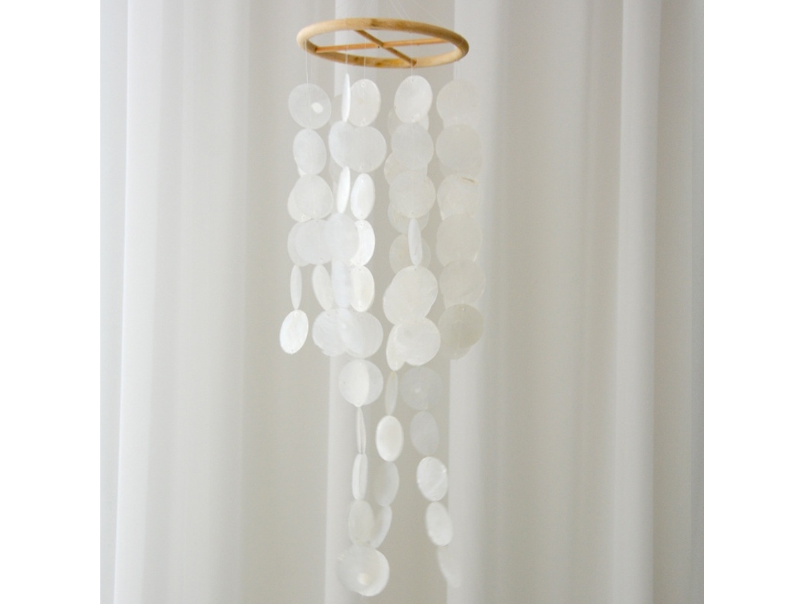 Sinos De Vento Lurelia, 72 Pol, Para Jardim, Suspenso, De Madeira, Branco, 12 Cm