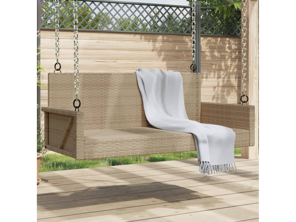 Vidaxl Banco Baloiço 119x56x48 Cm Vime Pe Bege