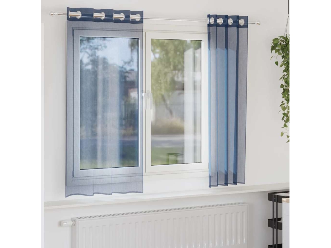 2 Pcs Cortinas De Voile Com Ilhós 2 Azul Real