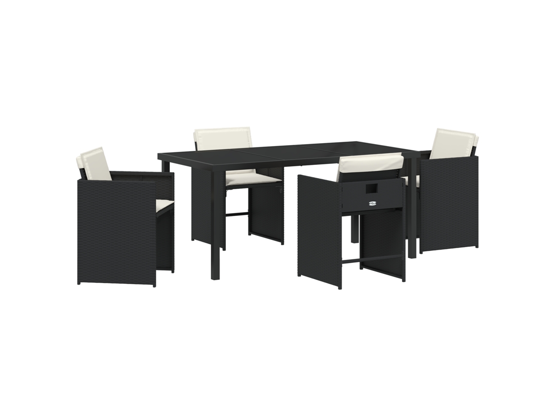 Conjunto 5 De Jantar De Jardim De Vidaxl Com Almofadas Preto Rattan Poliéster