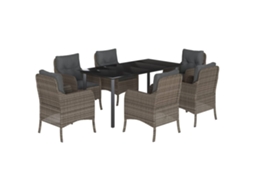 Conjunto de 7 Jantar para Jardim com Almofadões Vime Pe Cinza MAISON EXCLUSIVE