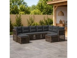 Vidaxl Conjunto De Sofá De Jardim 9 Unid. Cinzento Vime Pe