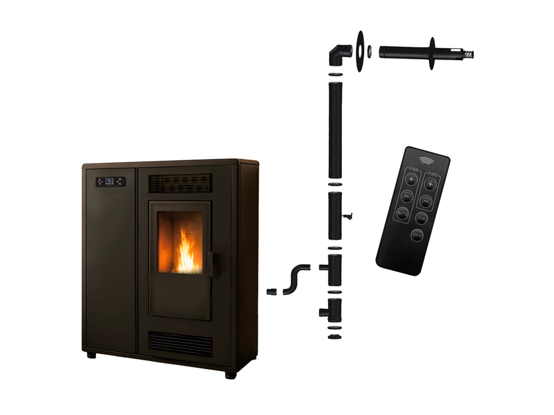 Salamandra A Pellets Slim Astral 12,2 Kw Preto Sannover Kit De Instalação