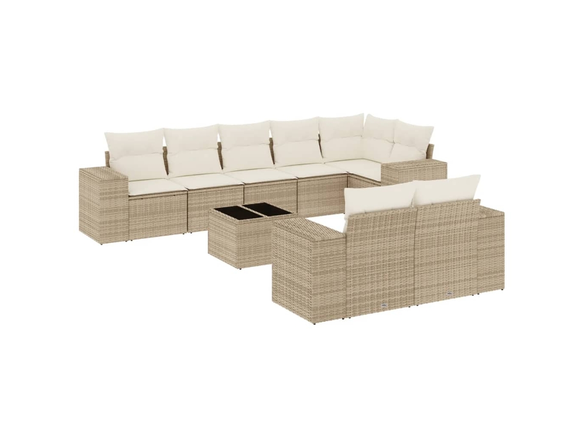 Conjunto de 9 sofás de jardim com almofadões Vime Pe Bege MAISON EXCLUSIVE (90x200 cm)