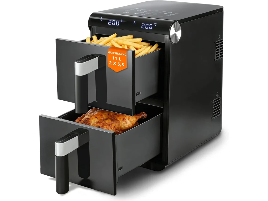 Nettlife Fritadeira De Ar 11 L, Dupla Zona Empilhada, 2 Cestos, 13 Em 1,2800 W, Ecrã Tátil, Temporizador, Cestos Aptos Para Máquina De Lavar Loiça