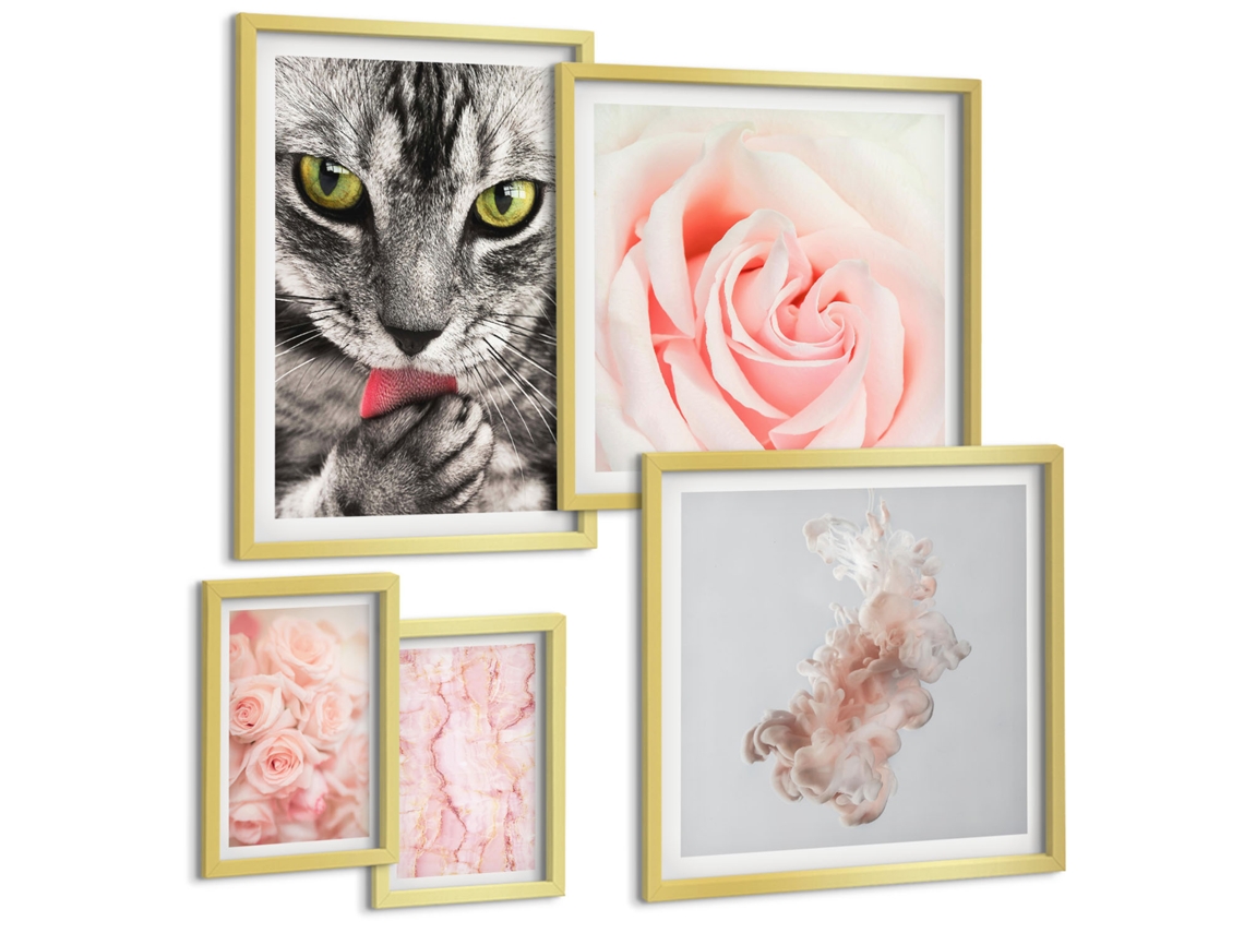 Conjunto De Pinturas Gatos Rosas Tons Delicados Espelharte (5 Peças)