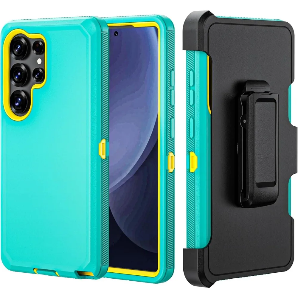 (verde/amarelo, Galaxy S24) Capa De Celular 3 Em 1 Resistente E Robusta, Capa Protetora À Prova De Choque Com Clipe