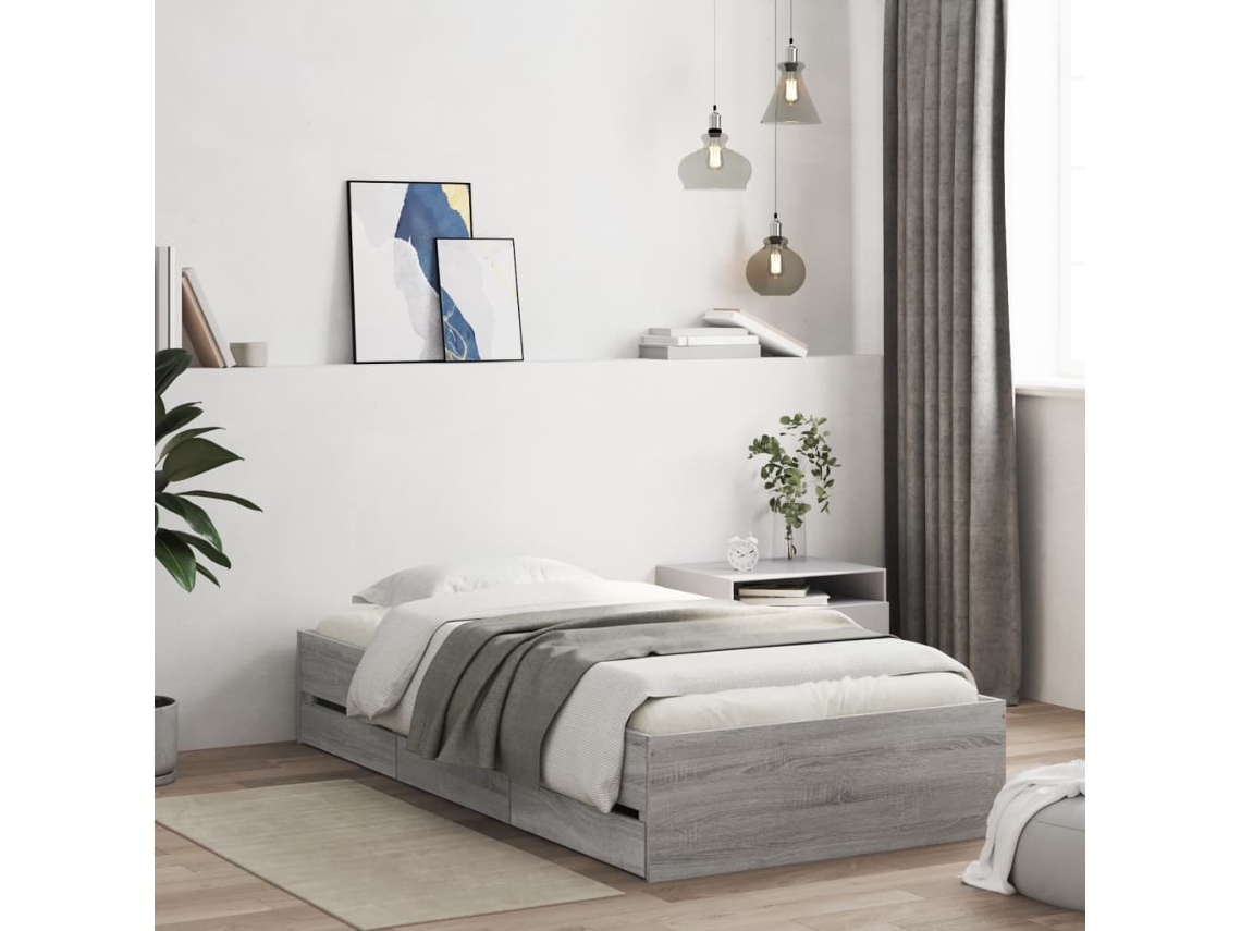 Estrutura De Cama C/ Gavetas Derivados Madeira Cinza Sonoma