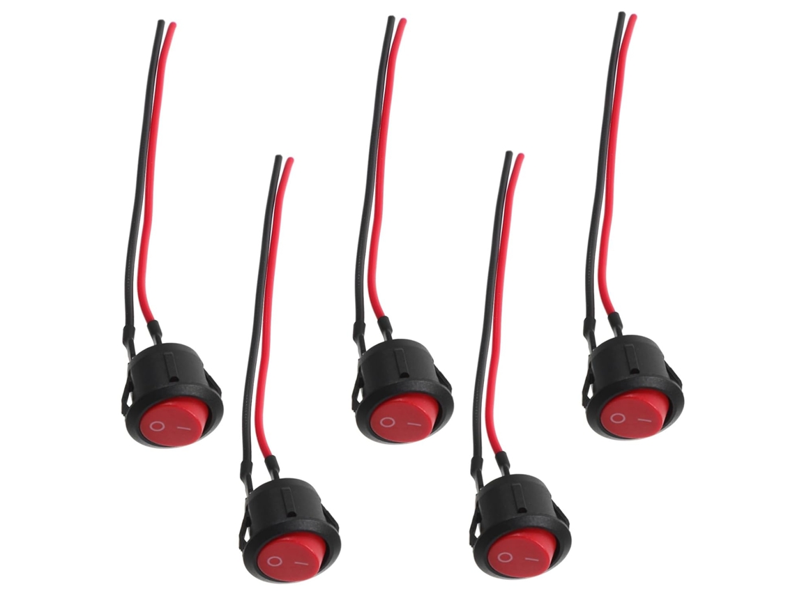 Conjunto De 5 Interruptores De Botão Redondos Com Cabo De 12mm Para Carro 12-24v