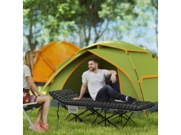 Folding Camping Bed, Camp Bed With Mattress, Ergonomic, Metal Frame, Black