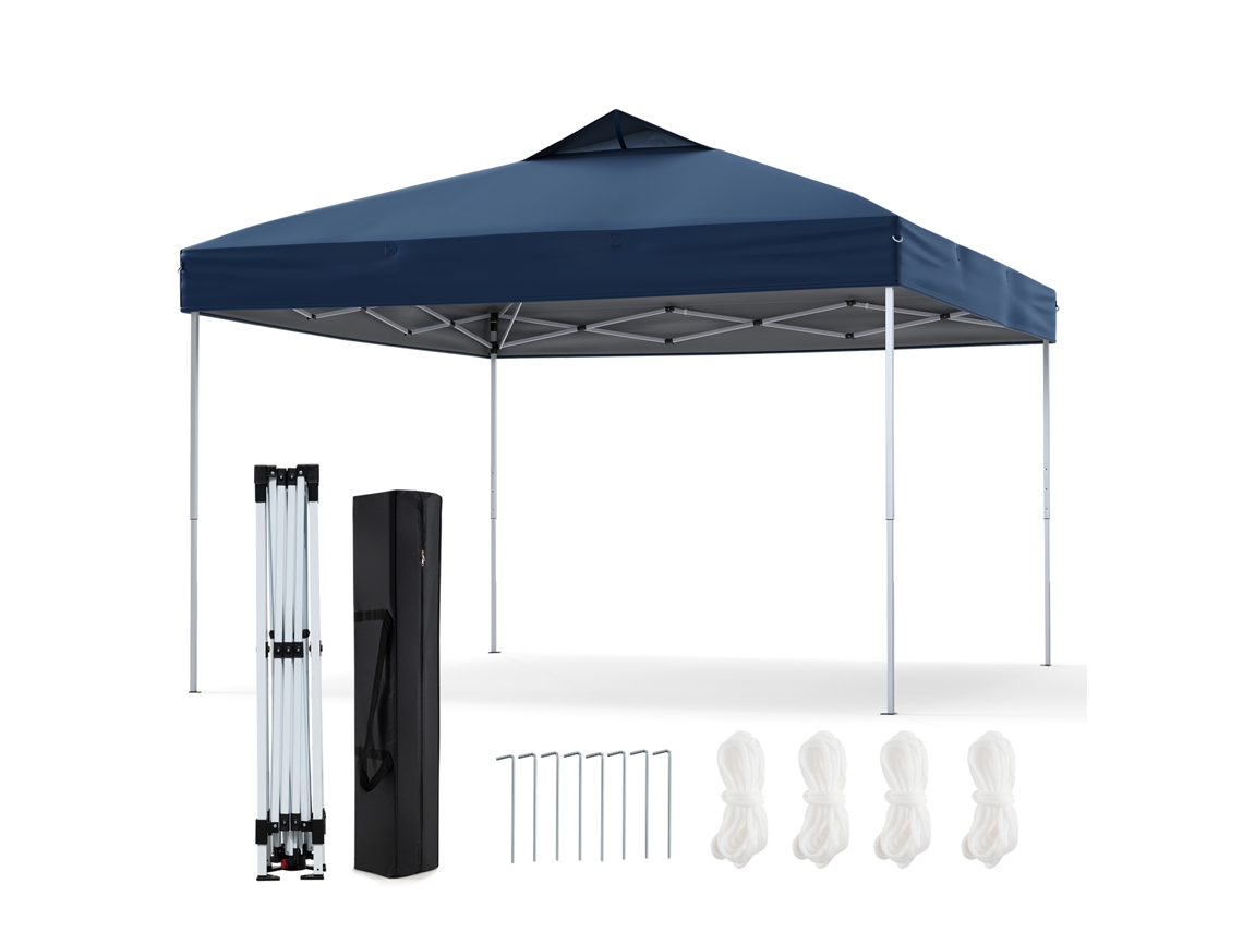 Tenda Dobrável com Fecho Central e Pegas para Empurrar COSTWAY 2,95 X 2,95 M Tecido Oxford Azul