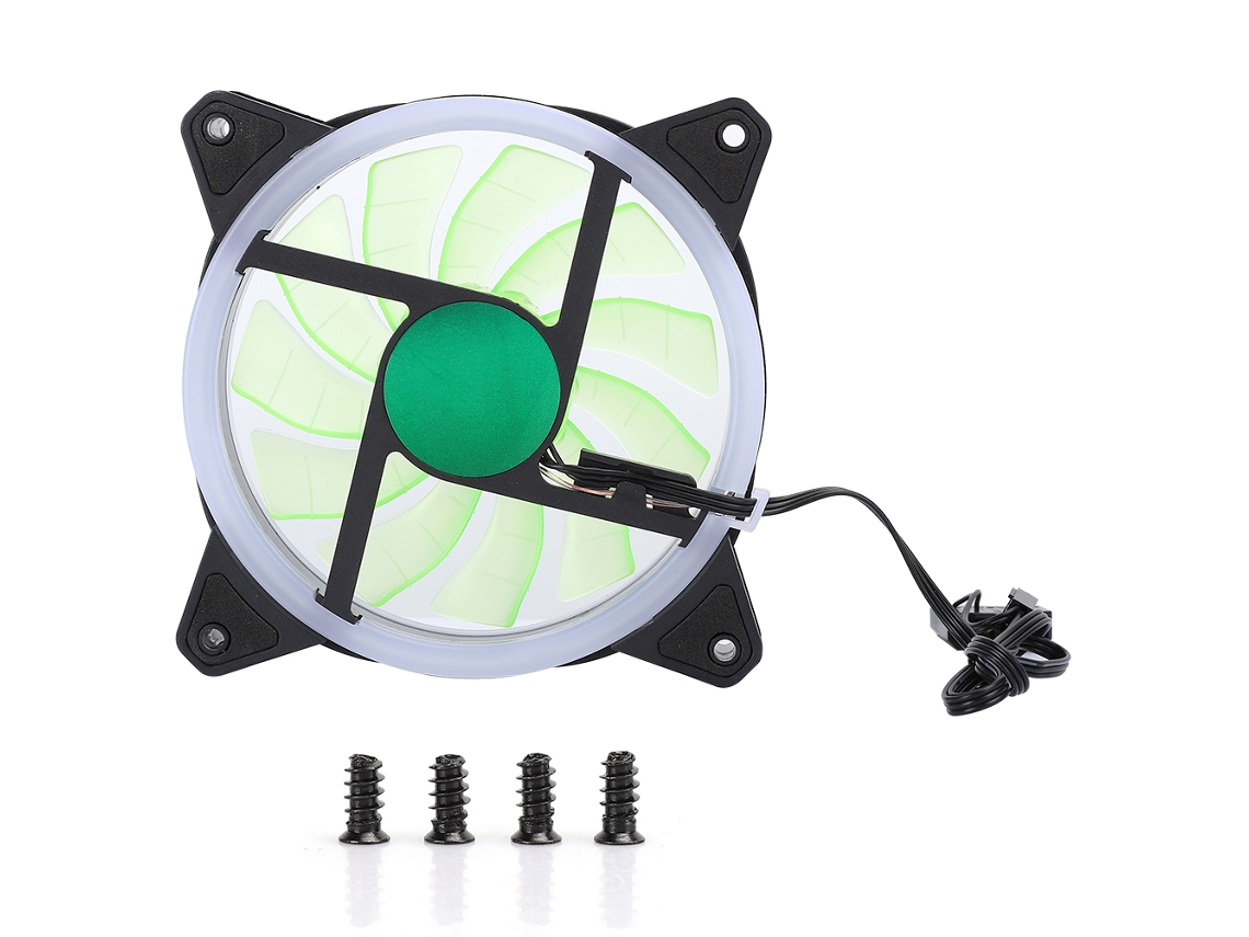 Cooler De Computador Para Chassi Com Ventoinha Silenciosa De 12cm, Duas Aberturas, Luz Verde E Parafusos