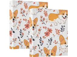 Pasta para papelaria com revestimento rígido, 3 argolas e sacos, estampa de corgis fofinhos, 1,5 polegadas, pacote com 1 ou 2 unidades.