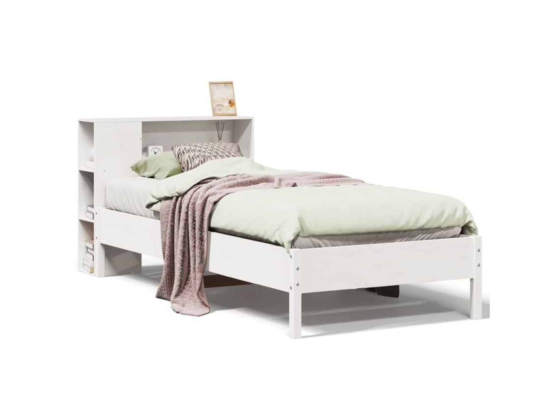 Cama com Estante Pinho Maciço Branco MAISON EXCLUSIVE (75x190 cm)