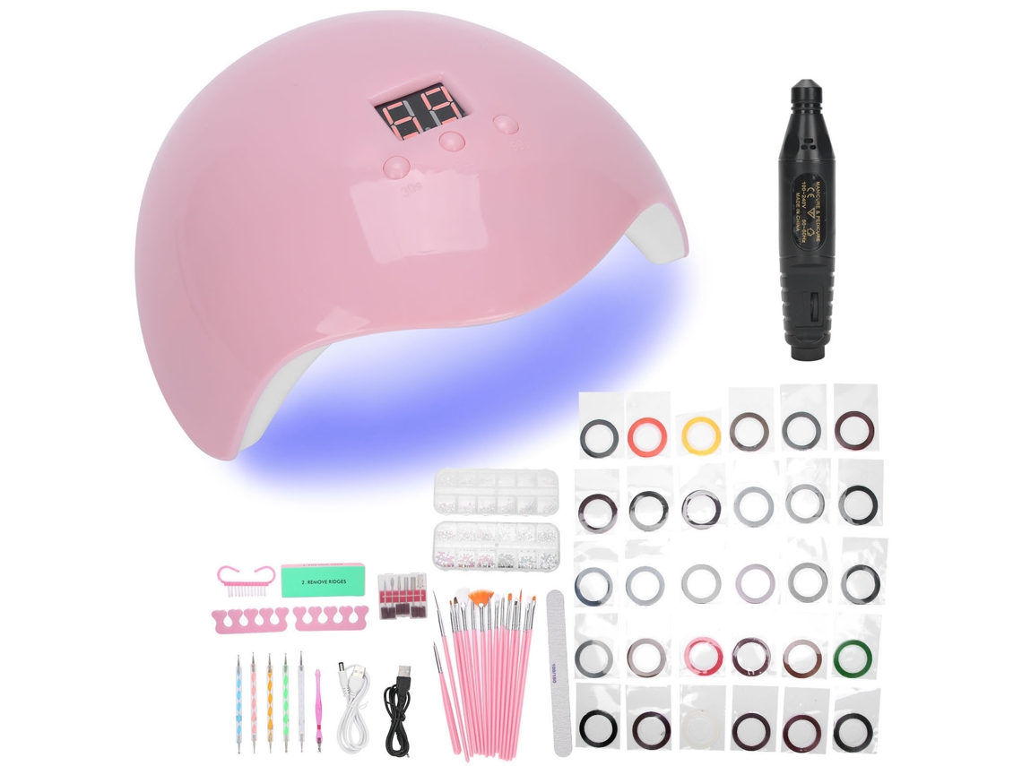 Kit De Unhas Artísticas Com Furadeira, Luz De Cura, Pedras Strass E Ferramentas De Manicure Preto