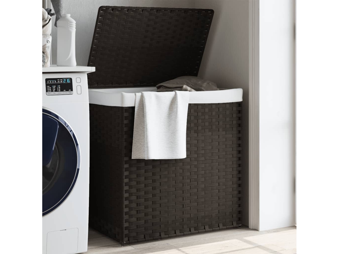 Vidaxl Cesto P/ Roupa Suja C/ 2 Secções 53x35x57 Cm Castanho-escuro