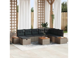 Vidaxl Conjunto De Sofá De Jardim 9 Unid. Cinzeto Vime Pe