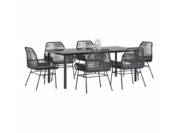 Vidaxl Conjunto De Jantar Jardim 7 Peças Almofadas Vidro Vime Pe Preto