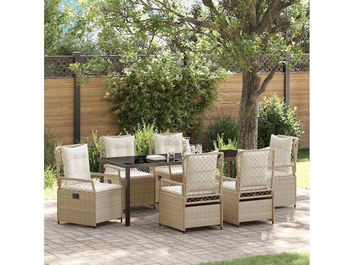 Vidaxl Conjunto De Jantar Para Jardim 7 Unid. Bege E Branco Creme