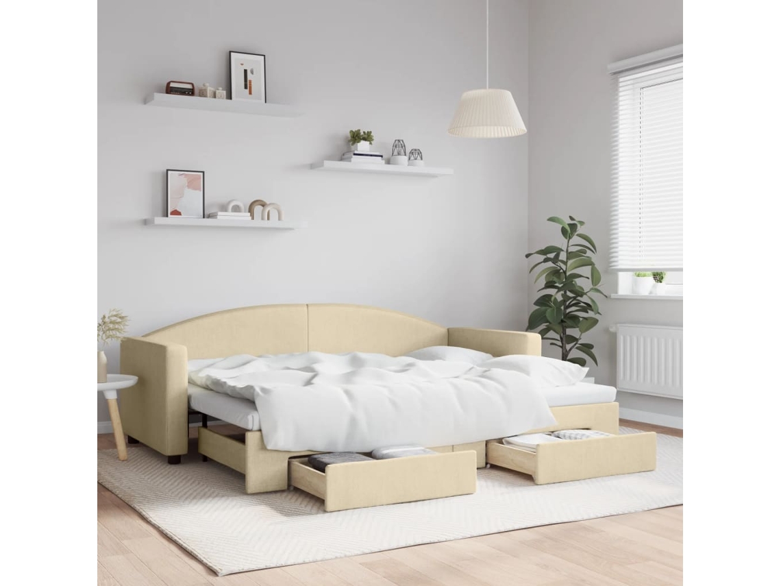 Vidaxl Sofá-cama Com Gavetão E Gavetas 80x200 Cm Tecido Cor Creme