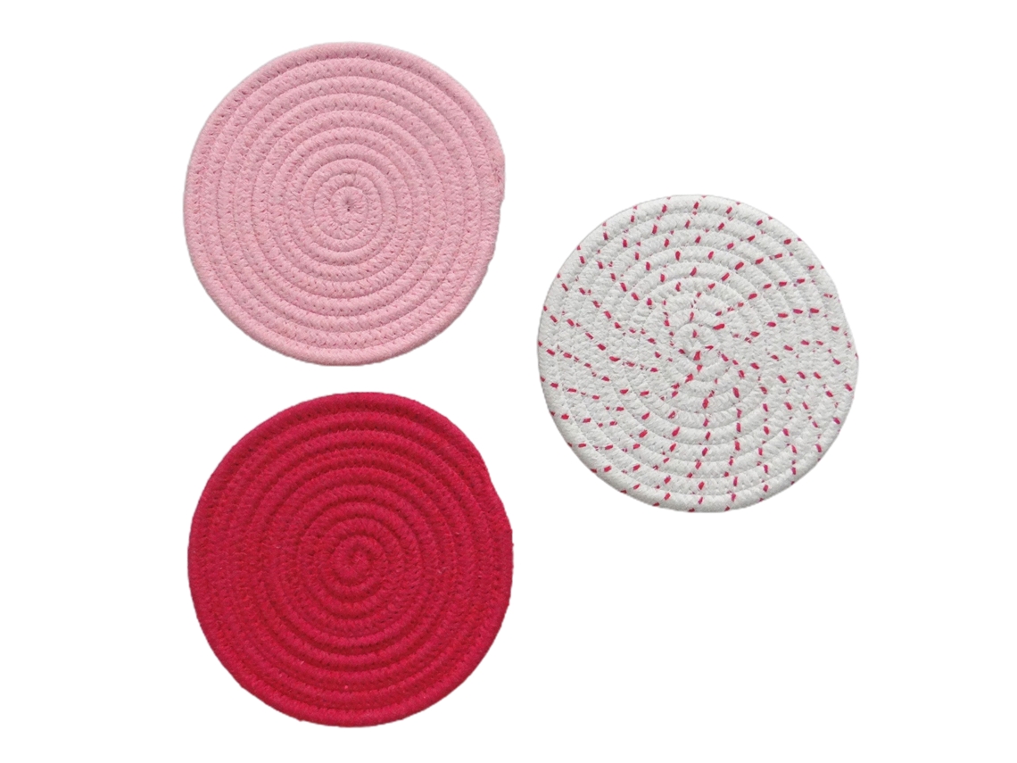 Conjunto de 3 Tapetes de Cozinha Pink Series com Isolamento Térmico e Apoios para Copos LAXISCREED