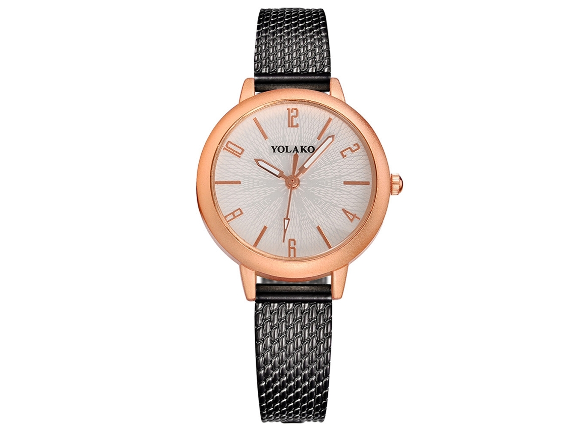 Relógio de Pulso Feminino de Moda Casual Quartzo Mostrador Redondo Pulseira Plástica Preto