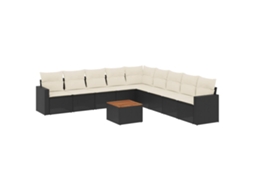 Conjunto 10 sofás de jardim c/ almofadões VIDAXL vime PE preto