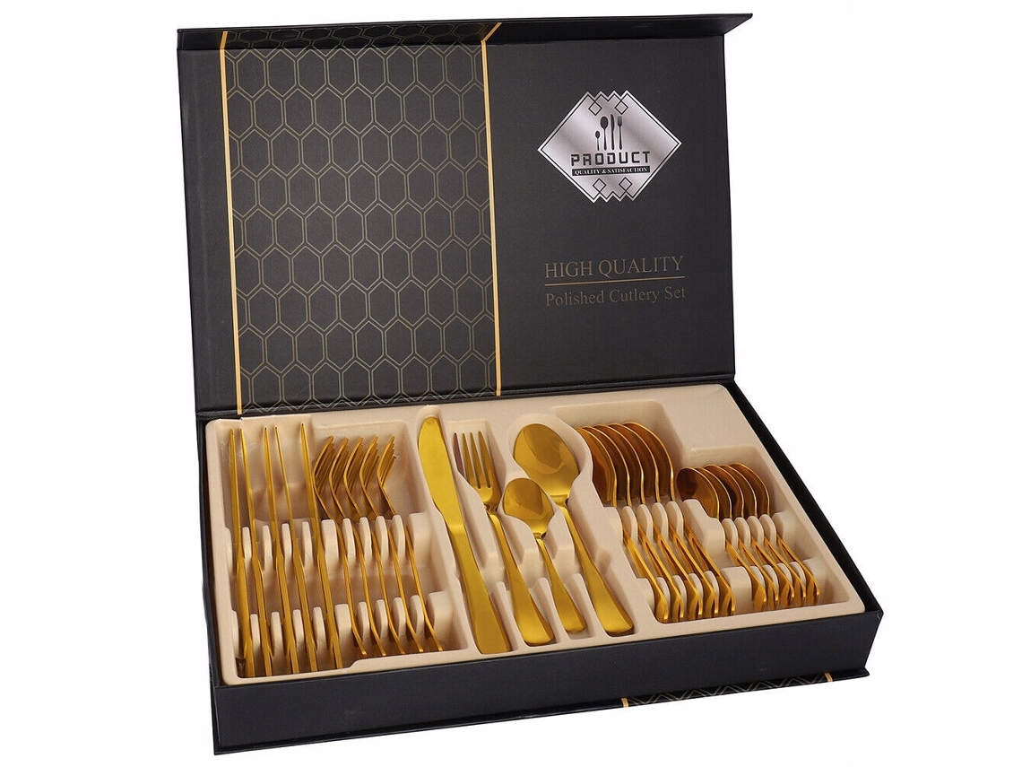 24 Peças De Utensílios De Cozinha Em Aço Inoxidável Design Elegante Ouro Banho Apropriado Para 6 Pessoas