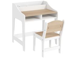 Conjunto De Mesa Infantil Com Armazenamento, Prateleiras Abertas, Cadeira, 3-8 Anos, Madeira Durável E Funcional