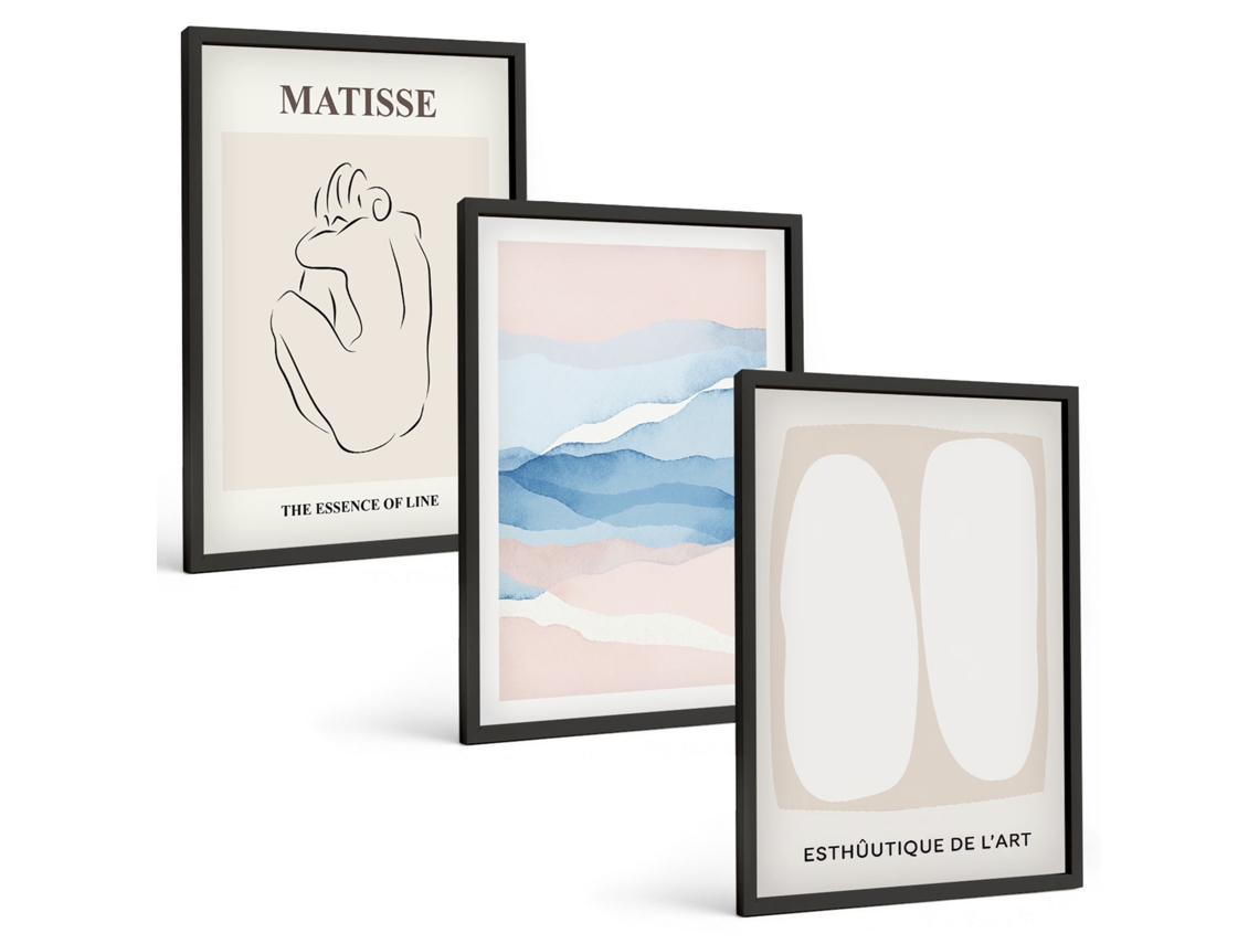 Composição De Quadros Formas Abstratas Matisse Moldura Preta Imagens Para Um Quarto Infantil Espelharte (3 Piezas De 40x60 Cm)