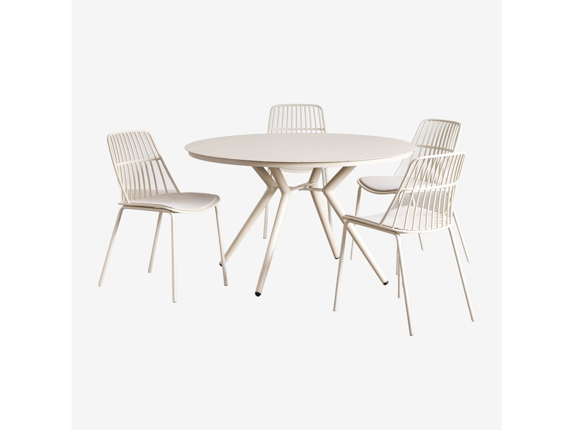 Conjunto De Mesa Redonda De Alumínio Valerie E 4 Cadeiras De Jardim Maeba Alumínio Tapioca Bege Sklum (ø100 Cm)