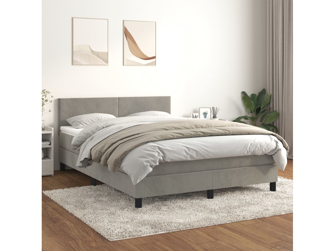Vidaxl Cama Com Molas/colchão 140x190 Cm Veludo Cinzento-claro