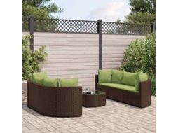 Vidaxl 7 Pcs Conjunto De Sofás Jardim C/ Almofadões Vime Pe Castanho