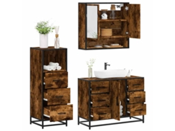 Vidaxl 3 Pcs Conjunto De Móveis Wc Madeira Processada Carvalho Fumado