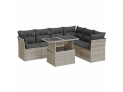 Conjunto de 7 Sofás de Jardim com Almofadões Vime Pe Cinzento Claro MAISON EXCLUSIVE (7 pcs)