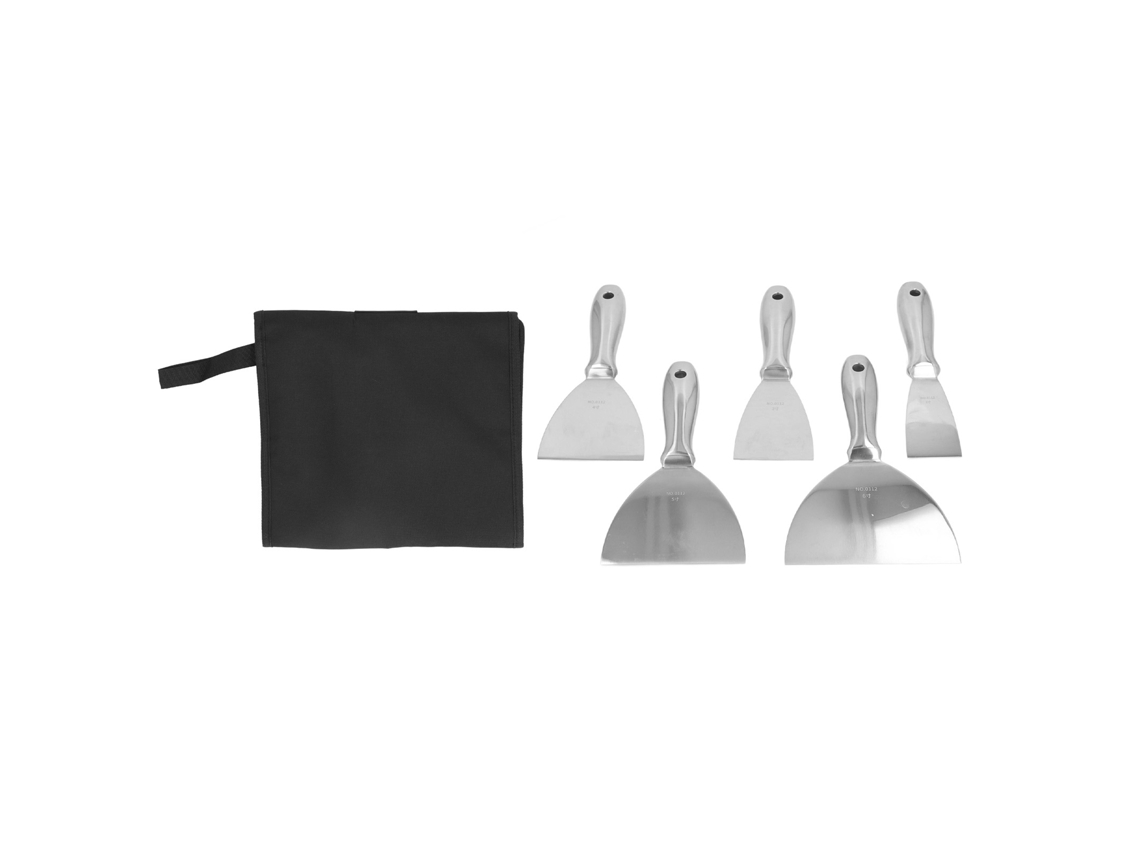 Conjunto de 5 peças de raspadores de massa em aço inoxidável para limpeza e remoção de massa e grelhas. Tamanhos: 2 pol, 3 pol, 4 pol, 5 pol e 6 pol.