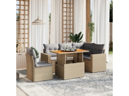Vidaxl 6 Pcs Conjunto De Sofás P/ Jardim Com Almofadões Vime Pe Bege
