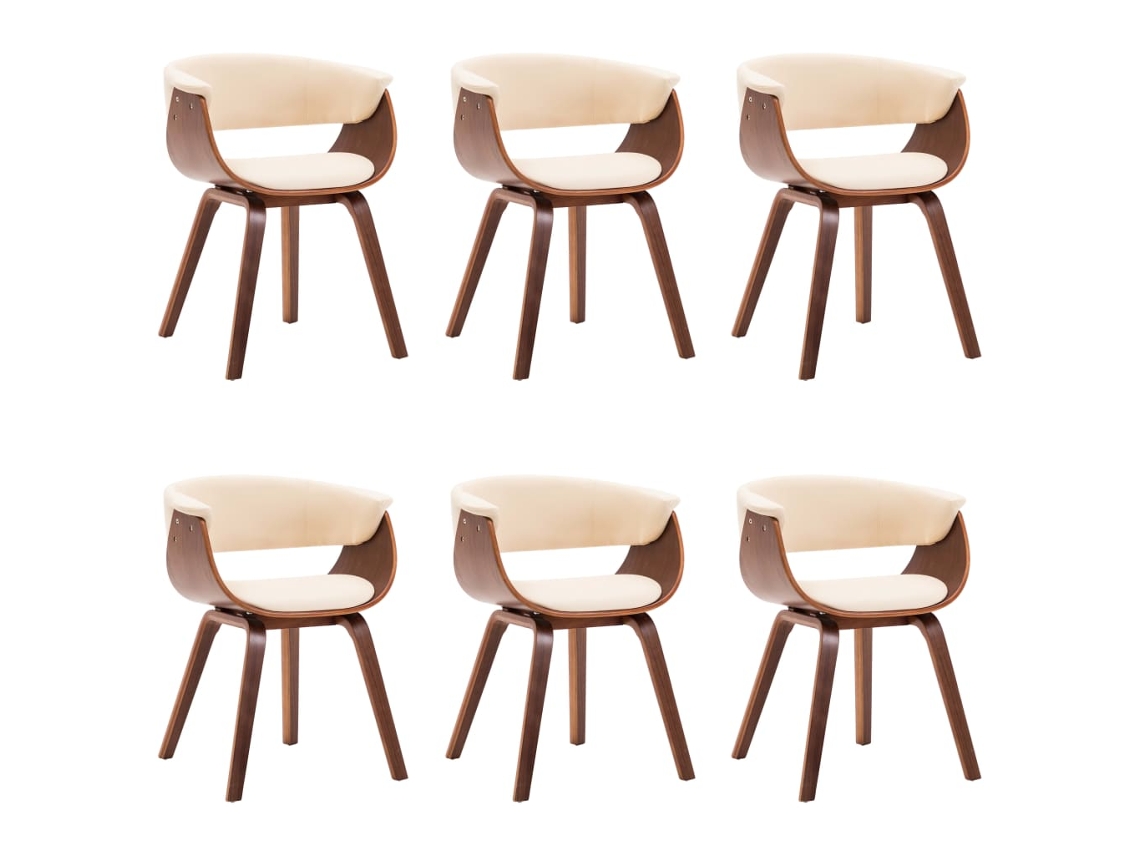 Cadeiras Jantar 6 Pcs Madeira Curvada e Couro Creme MAISON EXCLUSIVE