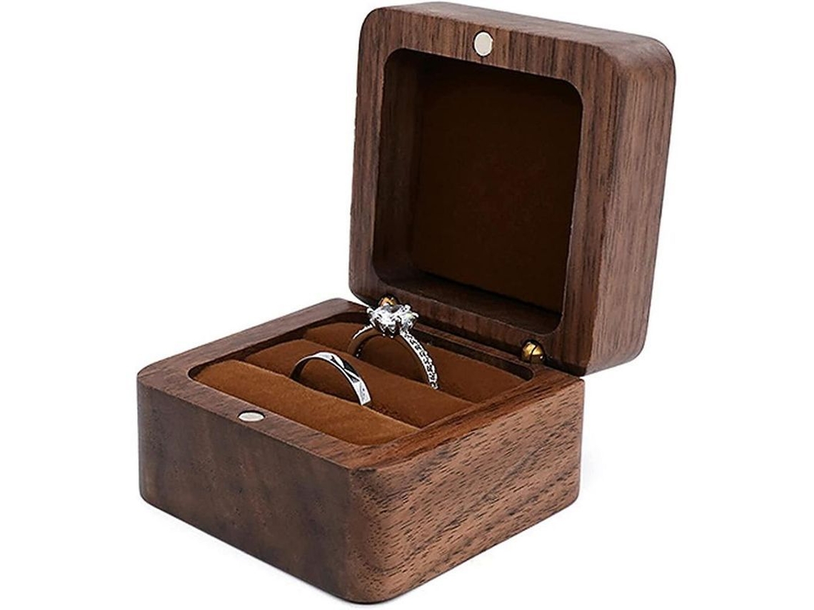 2026 caja de Anel de Madeira de Carvalho Preto Personalizável para Casamento e Noivado com 1 Ranura, Design Elegante