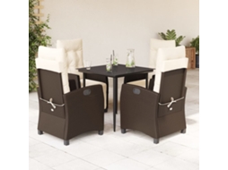 Vidaxl 5 Pcs Conjunto Jantar P/ Jardim C/ Almofadões Vime Pe Castanho