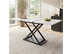 Mesa Telescópica 120-160×80cm Pés Cruzados Tampo Imitação Mármore Branco Para Cozinha E Sala
