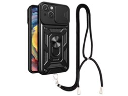 Correia Casa Câmara Deslizante Para Iphone 13 Pele Sintética Anti-choque Preto