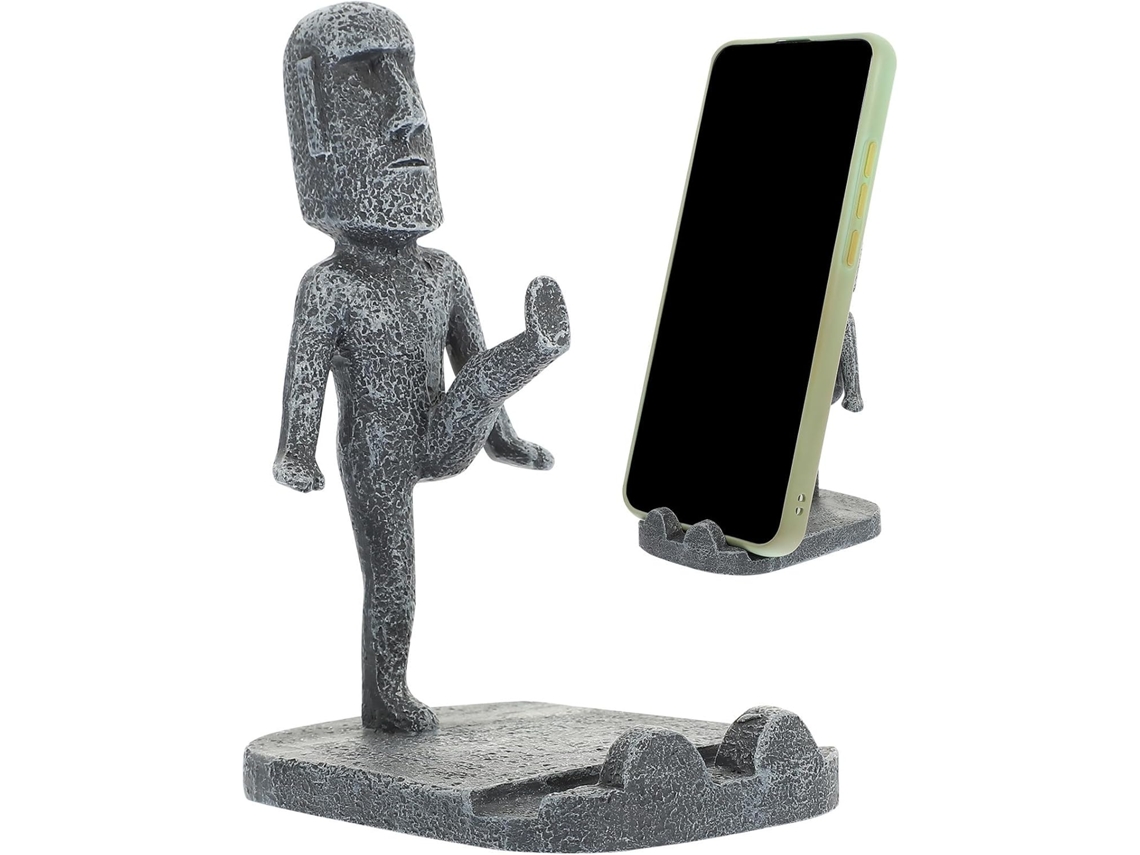 Suporte De Mesa Para Celular Em Resina Moai, Com Encaixe.