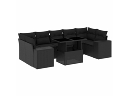 Conjunto de 8 Sofás de Jardim com Almofadões Vime Pe Preto MAISON EXCLUSIVE (8 pcs)