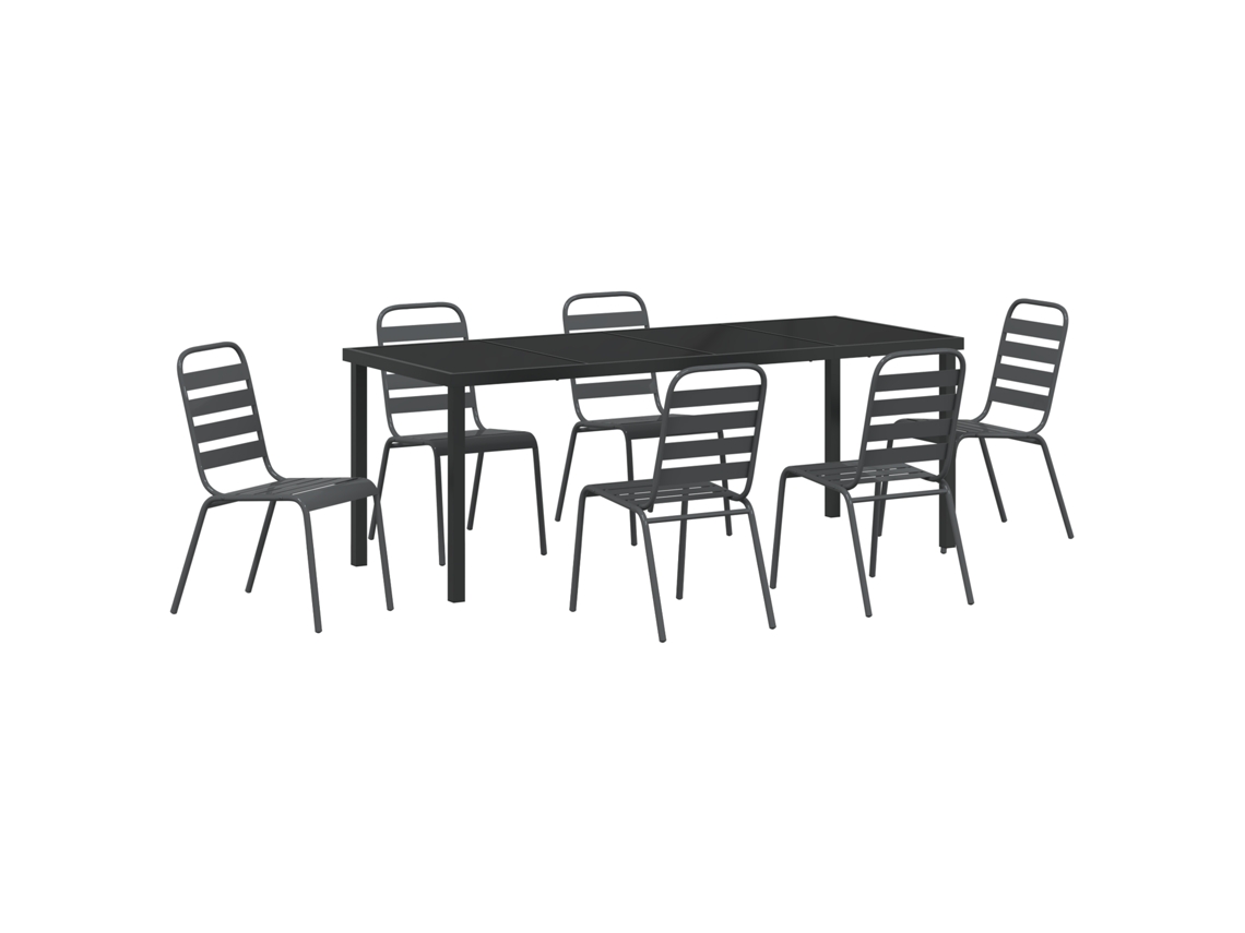 Conjunto 7 Conjunto De Jantar Para Jardim Vidaxl Cinzento Aço Revestido A Pó (200 X 80 X 73 Cm)