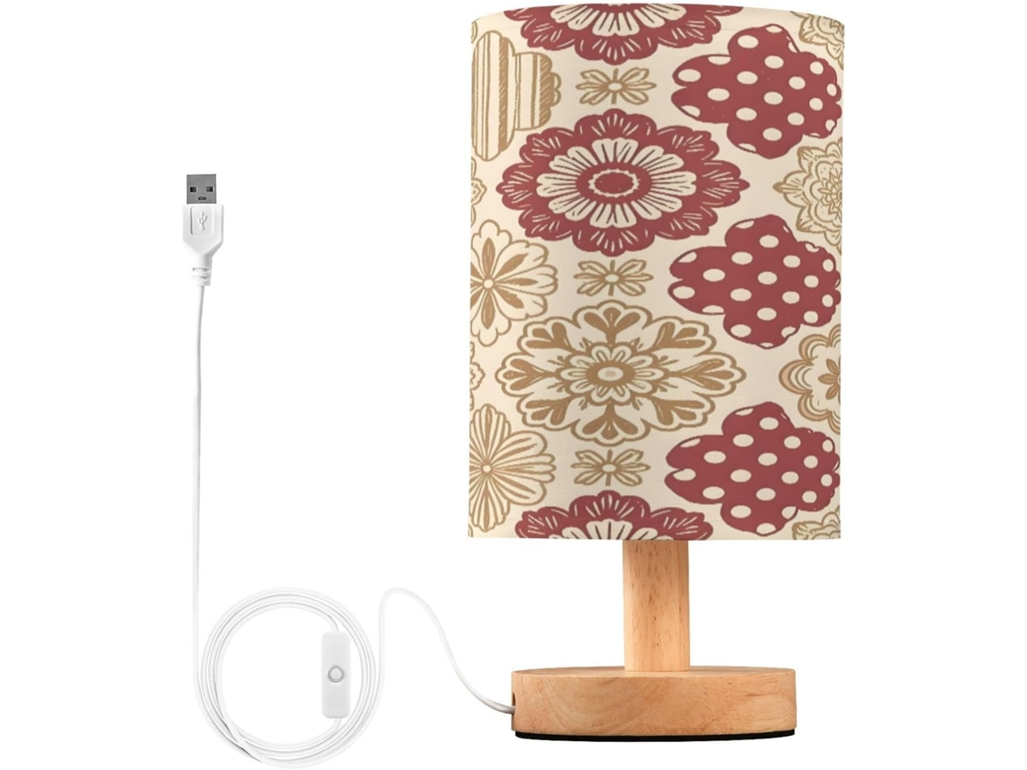 Abajur De Cabeceira Vintage Com Estampa Floral, Luminária De Cabeceira Led, Luminária De Leitura Com Portas Usb E Cúpula