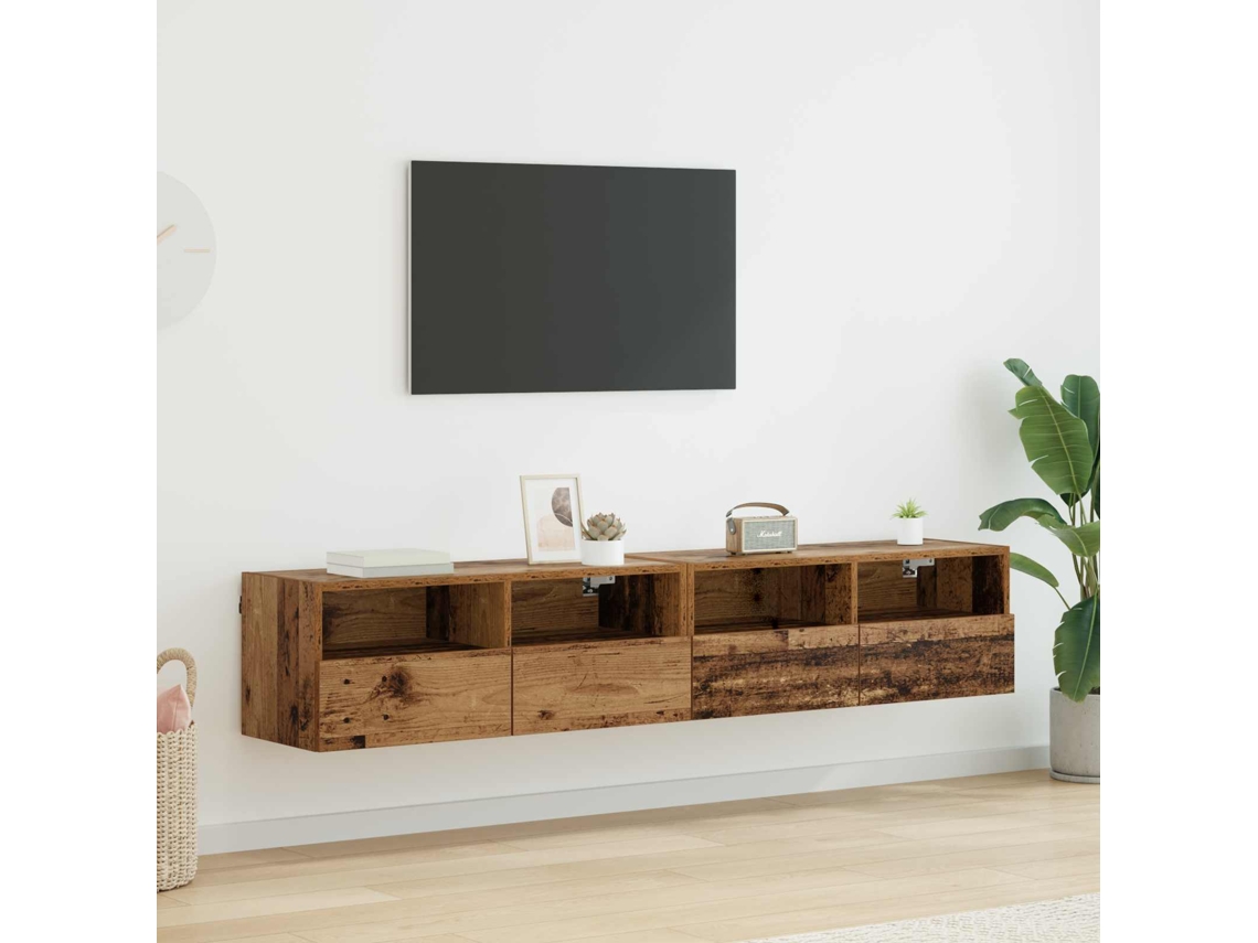 Vidaxl Gabinetes de Tv na Parede 2 Pcs Madeira Antiga 80 X 30 X 30 Cm